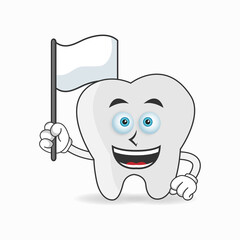 Tooth mascot character holding a white flag. vector illustration