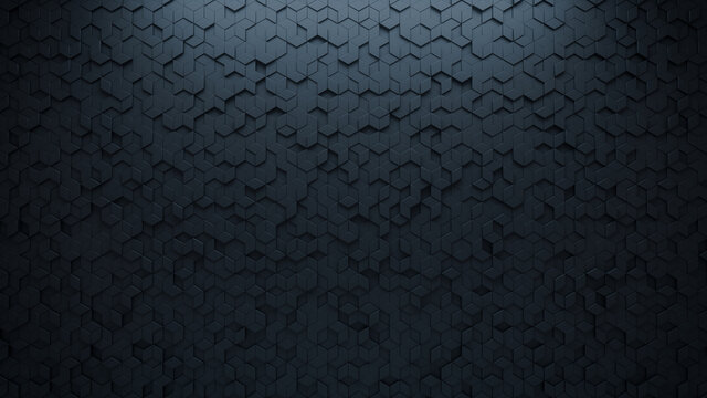 Futuristic, High Tech, dark background, with a diamond shape block structure. Wall texture with a 3D diamond tile pattern. 3D render