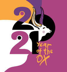 Obraz premium Stylish bull of 2021. White bull. Year of the Ox 2021 on the Chinese calendar. Stylish template for New Year's design, calendar cover.