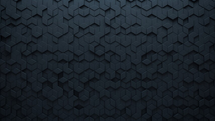Futuristic, High Tech, dark background, with a diamond shape block structure. Wall texture with a 3D diamond tile pattern. 3D render
