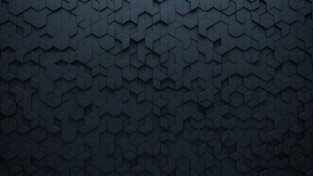 Futuristic, High Tech, dark background, with a diamond shape block structure. Wall texture with a 3D diamond tile pattern. 3D render