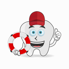 The Tooth mascot character becomes a lifeguard. vector illustration