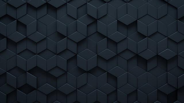 Futuristic, High Tech, dark background, with a diamond shape block structure. Wall texture with a 3D diamond tile pattern. 3D render