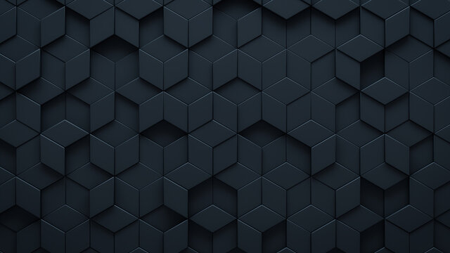 Futuristic, High Tech, dark background, with a diamond shape block structure. Wall texture with a 3D diamond tile pattern. 3D render