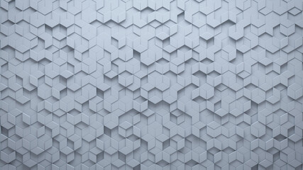 Futuristic, High Tech, light background, with a diamond shape block structure. Wall texture with a 3D diamond tile pattern. 3D render