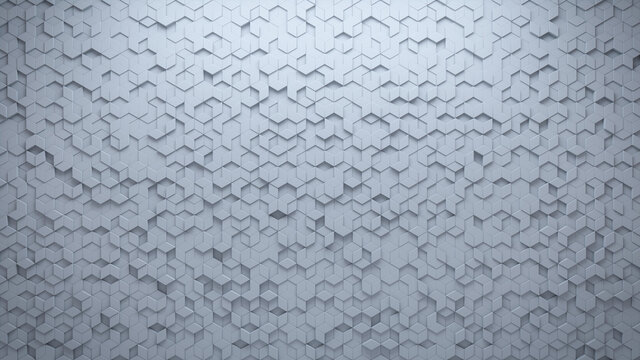 Futuristic, High Tech, light background, with a diamond shape block structure. Wall texture with a 3D diamond tile pattern. 3D render