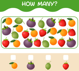 How many cartoon fruits. Counting game. Educational game for pre shool years kids and toddlers