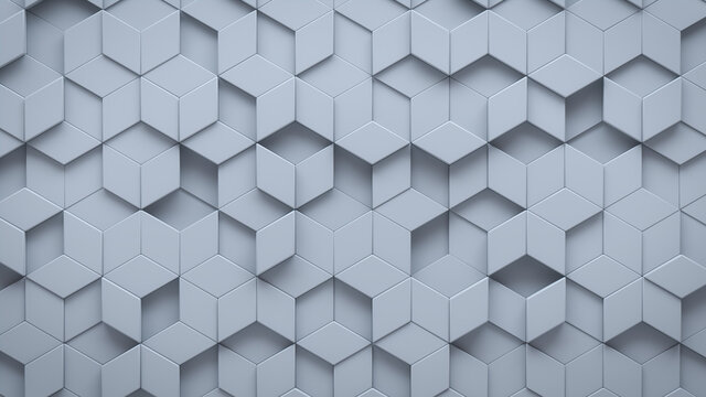 Futuristic, High Tech, light background, with a diamond shape block structure. Wall texture with a 3D diamond tile pattern. 3D render - Powered by Adobe