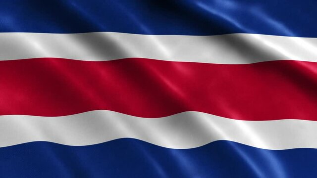 Costa Rica National Flag Country Banner Waving 3D Loop Animation. High Quality 4K Resolution.