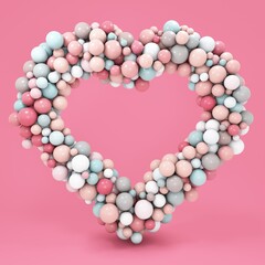 Frame made of balls. Square format background. Festive banner. Greeting card made of colored balloons. 3d rendering