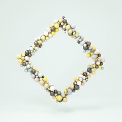 Frame made of balls. Square format background. Festive banner. Greeting card made of colored balloons. 3d rendering