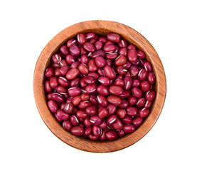 Red beans in wood bowl on white background