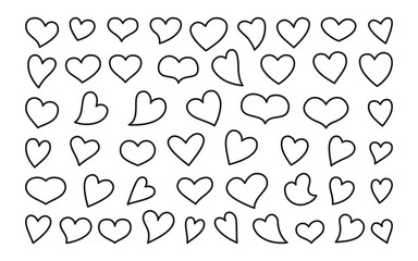 Heart black line different shape set. Love sign outline collection. Valentines day icon hearts. Romantic sketch vector illustration. For poster, wallpaper Valentines day, modern design