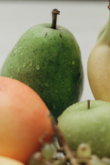 Pear Close Up With Water Droplets on the Peel