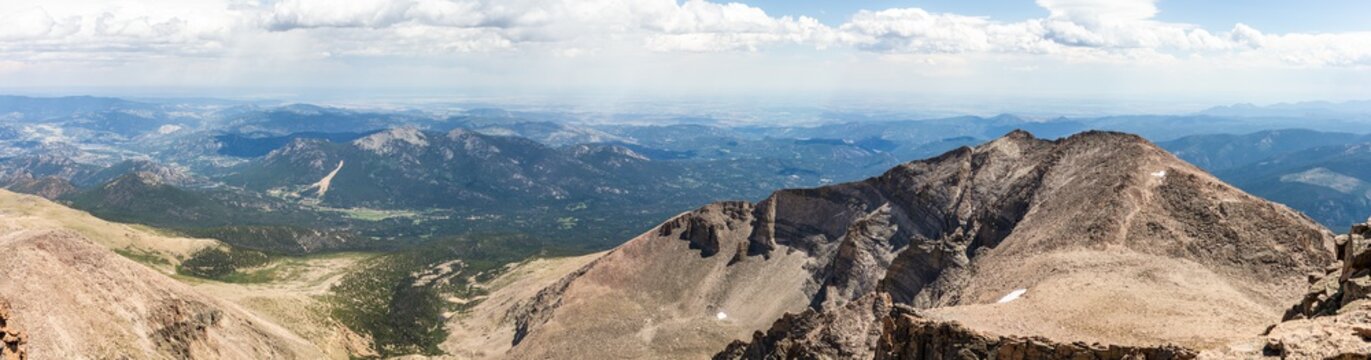 Panorama shot of rocky hills around Longs peak in rocky mountains national park in america