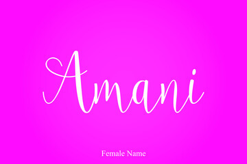 Amani Female Name Handwritten Cursive Calligraphy On Pink Background