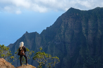 a man standing on a rock overlooking a valley