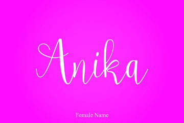 Anika Female Name Handwritten Cursive Calligraphy On Pink Background