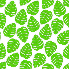 Monstera leaf seamless pattern design. Tropical palm background. Monstera leaf vector illustration