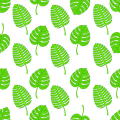 Monstera leaf seamless pattern design. Tropical palm background. Monstera leaf vector illustration