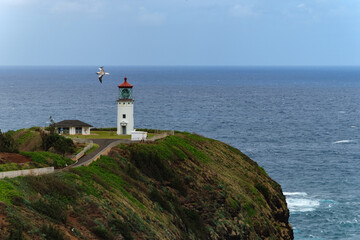 Fototapeta na wymiar a lighthouse on a cliff overlooking the ocean