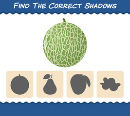 Find the correct shadows of cartoon melons. Searching and Matching game. Educational game for pre shool years kids and toddlers