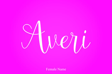 Averi Female Name Handwritten Cursive Calligraphy On Pink Background