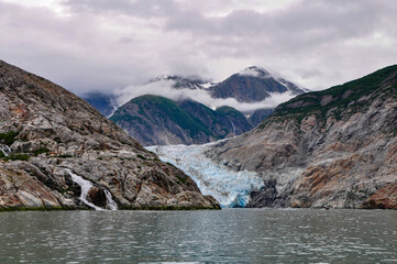 Tidewater Glacier with mountains behind.