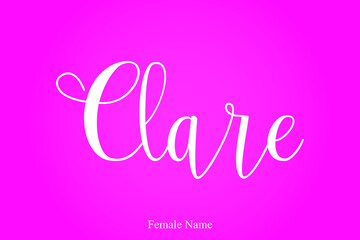 Handwritten Cursive Calligraphy Female Name "Clare" On Pink Background