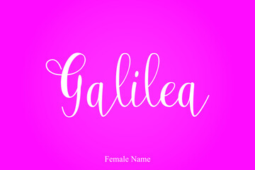 Galilea Female Name Hand Lettering  Typescript Calligraphy Text On Pink Background