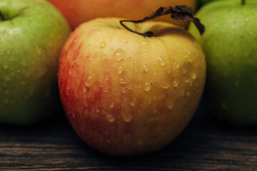 Apple Close Up With Water Droplets on the Peel