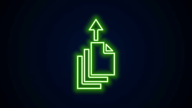 Glowing neon line Data export icon isolated on black background. 4K Video motion graphic animation.