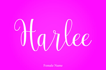 Harlee -Female Name Brush Calligraphy White Color Text On Pink Background