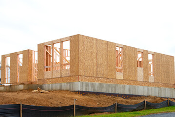 the frame of the plywood house first floor