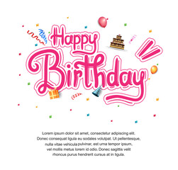 Fototapeta na wymiar happy birthday typography pink color with birthday element isolated on white background for poster and party invitation