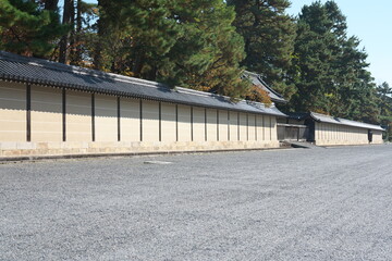Fototapeta na wymiar Kyoto,Japan-November 19, 2020: Walls of Kyoto Sento Imperial Palace in Kyoto Gyoen National garden 