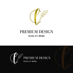 Luxury golden initial l letter with feather. Writing, art, copywrite business logo  concept