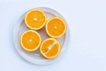 Naklejka na ściany i meble High vitamin C, Juicy and sweet. Fresh orange fruit on white background.
