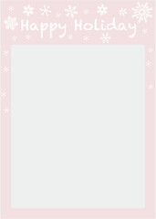A holiday photo frame illustration for print. Happy holiday text decoration with snowflakes. Vector illustration. クリスマスフォトフレームイラスト、ホリデーイラスト