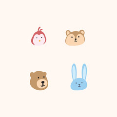 Cute character of bird, squirrel, bunny, and bear illustration
