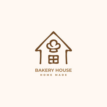 House of baker with small chef hat logo design concept