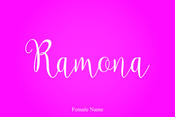 Ramona Female Name Brush Calligraphy White Color Text On Pink Background