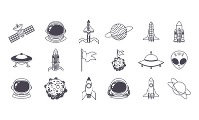 set of space icons over a white background © Grgroup