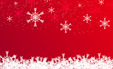 Red Christmas background. Christmas background of big and small snowflakes, white on red. Vector illustration eps10