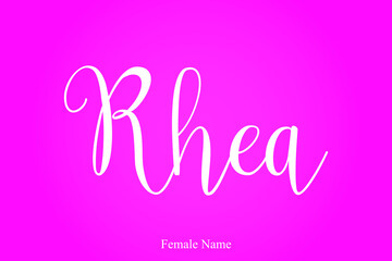 Rhea Female Name Brush Calligraphy White Color Text On Pink Background