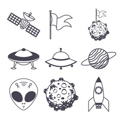 set of space icons on white background