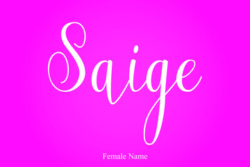 Saige Female Name Brush Calligraphy White Color Text On Pink Background