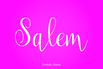 Salem Female Name Brush Calligraphy White Color Text On Pink Background