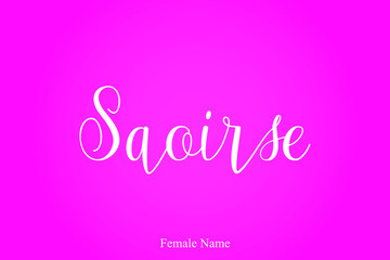 Saoirse Female Name Brush Calligraphy White Color Text On Pink Background