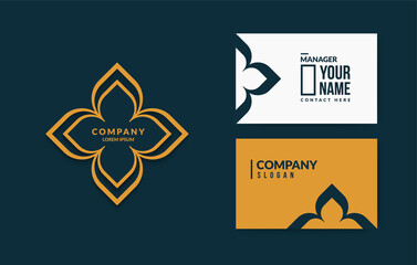 Minimal thai pattern logo design with luxury business card template